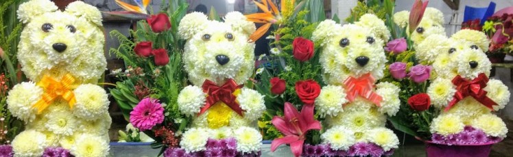 Teddy bears made of flowers for Day of the Dead Mexico City Travel Cutie